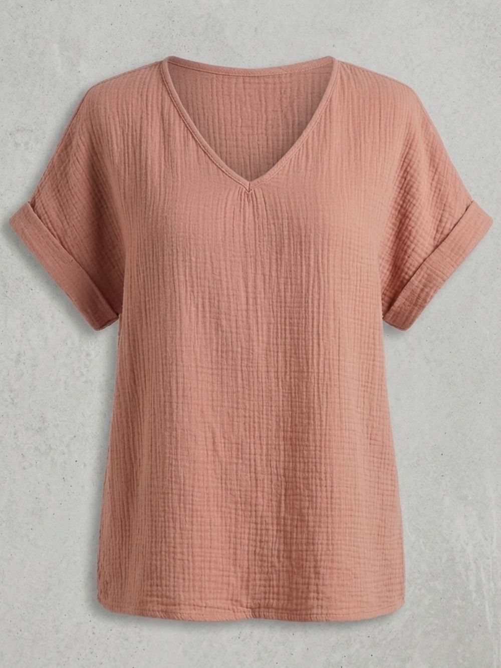 Dusty Rose V-Neck Gauze Short Sleeve Top sz 0XL